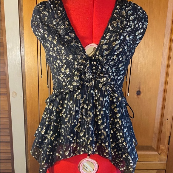 NWOT - DEREK LAM 10 Crosby Metallic Ruffle V-Neck Top - Size 4 - Picture 5 of 10